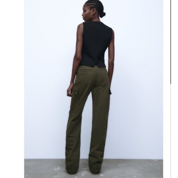 NWT ZARA THE CARGO STRAIGHT PANTS KHAKI - Picture 3 of 9